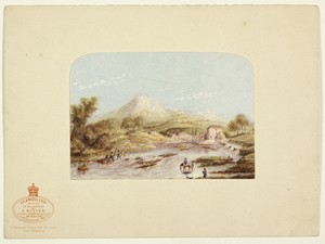 Llangollen by George Baxter, created 1850, in Steel etching, aquatint, and stipple printed in purple, with block printing in colors, on wove paper, laid down on — Illustration Wallpaper