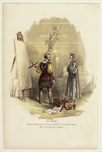 Lo Studio by George Baxter, created 1839, in Steel etching, aquatint, and stipple printed in black, with block printing in colors, on ivory wove paper. Download — Illustration Wallpaper