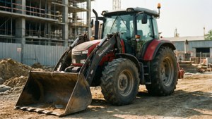 Trattore Massey Ferguson con caricatore frontale in cantiere