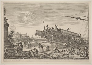 Loading a Ship by Stefano della Bella, created probably c. 1654/1655, in etching on laid paper. Download this artwork as a high-resolution wallpaper for desktop — Painting Picture