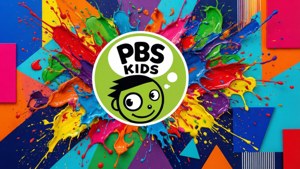 Fond abstrait avec le logo PBS Kids et des éclaboussures de peinture