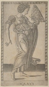 Loica (Logic) by Master of the E-Series Tarocchi, created c. 1465, in engraving. Download this artwork as a high-resolution wallpaper for desktop, tablet, or mo — Art Picture