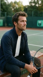 Richard Gasquet sitter tankefullt på en benk og ser ut i det fjerne.
