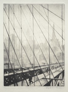 Looking through Brooklyn Bridge by Christopher Nevinson, created 1921, in drypoint. Download this artwork as a high-resolution wallpaper for desktop, tablet, or — Christopher Nevinson Wallpaper