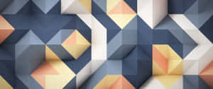 Papel de parede geométrico abstrato com formas poligonais 3d em tons de azul marinho, bege e pêssego. — Baixo teor de poliéster Papéis de Parede