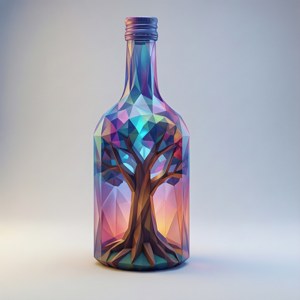 Geometrisk low-poly 3D-rendering af Dreaming Tree-flaske med gradienter