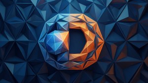 Geometrisk low poly-design med Discover-logo.