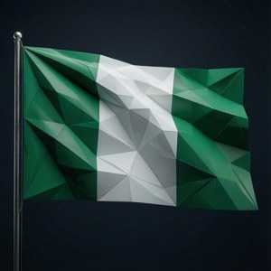 Bandeira da Nigéria como um modelo 3D geométrico low-poly, moderno e abstrato.