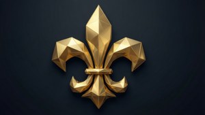 En geometrisk low poly guldfleur-de-lis på sort til en moderne abstrakt baggrund.