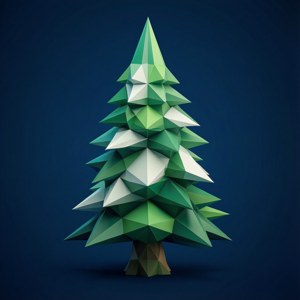 Geometrische Low-Poly-Kiefer in Grün und Weiß