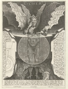 Lucifer by Cornelis Galle (I), created c. 1590 - c. 1600, in paper; engraving. Download this artwork as a high-resolution wallpaper for desktop, tablet, or mobi — Cornelis Galle (I) Wallpaper