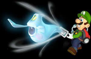 Luigi captures a glowing blue ghost with a net in a dark game scene. — Nintendo PNG