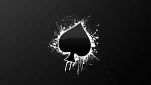 Black spade icon surrounded by white paint splatters on dark background