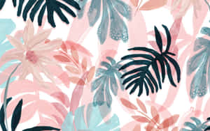 Tropical floral pattern in watercolor with pink teal and coral hues on white background. — Macbook Wallpaper