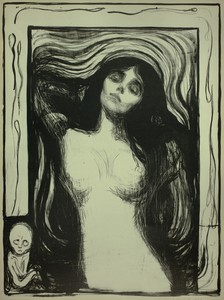 Madonna by Edvard Munch, created 1895, in Lithograph in black on green wove paper. Download this artwork as a high-resolution wallpaper for desktop, tablet, or — Edvard Munch Wallpaper