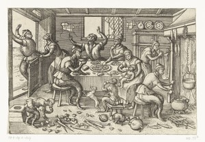 Magere keuken by Pieter van der Borcht (I), created 1563 - 1608, in paper; etching. Download this artwork as a high-resolution wallpaper for desktop, tablet, or — Architecture Picture