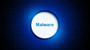 A blue button labeled malware against a binary code background.