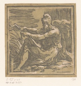 Man met luit by Antonio da Trento, created c. 1520 - c. 1550, in paper; chiaroscuro woodcut. Download this artwork as a high-resolution wallpaper for desktop, t — Art Picture