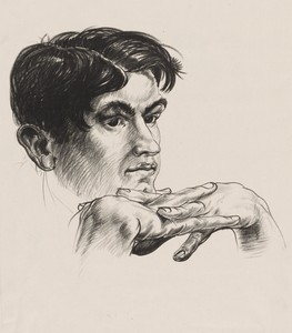 Man's Head by Paul B. Travis, created 1926, in lithograph. Download this artwork as a high-resolution wallpaper for desktop, tablet, or mobile. — Paul B. Travis Wallpaper