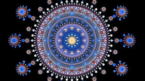 Vibrant blue and gold fractal mandala with intricate geometric patterns on black background. — Mandalorian Pc Background