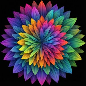 Un gradiente radiale a forma di mandala floreale con petali radianti.