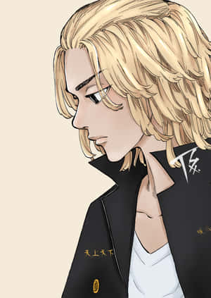 Anime mannelijk personage met blond haar en zwarte jas in profiel. — Anime Achtergronden