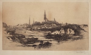 Marblehead by Stephen Parrish, created 1881, in etching in black. Download this artwork as a high-resolution wallpaper for desktop, tablet, or mobile. — Art Picture