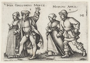 March and April by Hans Sebald Beham, created 1546, in Engraving on off-white laid paper. Download this artwork as a high-resolution wallpaper for desktop, tabl — Painting Picture