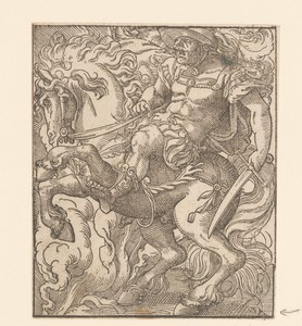 Marcus Curtius by Jost Amman, created 1580, in paper; houtsnede. Download this artwork as a high-resolution wallpaper for desktop, tablet, or mobile. — Jost Amman Wallpaper