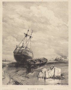 Marée Basse by Eugène Isabey, created 1833, in lithograph. Download this artwork as a high-resolution wallpaper for desktop, tablet, or mobile. — Art Picture