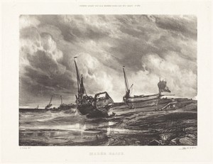 Marée Basse (Low Tide) by Eugène Isabey, created 1831, in lithographic mezzotint on chine appliqué. Download this artwork as a high-resolution wallpaper for des — Eugène Isabey Wallpaper