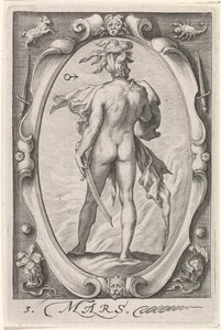 Mars by Jacob Matham, created 1597, in paper; engraving. Download this artwork as a high-resolution wallpaper for desktop, tablet, or mobile. — Jacob Matham Wallpaper