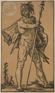 Mars by Hendrick Goltzius, created probably c. 1594, in chiaroscuro woodcut in sepia-ochre, olive and black. Download this artwork as a high-resolution wallpape — Art Picture