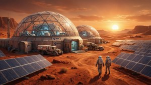 Et konceptbillede af en fremtidig ESA-base på Mars, der inspirerer til udforskning og bosættelse.
