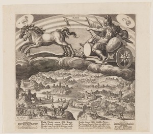 Mars, from The Seven Planets by I Jan Sadeler, created 1585, in Engraving on ivory laid paper. Download this artwork as a high-resolution wallpaper for desktop, — Illustration Background
