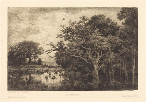 Marsh (Le Marais) by Charles-François Daubigny, created probably 1851, in etching. Download this artwork as a high-resolution wallpaper for desktop, tablet, or — Art Wallpaper