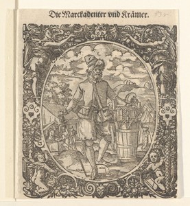 Marskramer by Jost Amman, created 1573, in paper; houtsnede. Download this artwork as a high-resolution wallpaper for desktop, tablet, or mobile. — Jost Amman Wallpaper