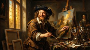 Dipinto di Jacob Jordaens nel suo studio soleggiato, che cattura l'arte barocca