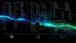 Person silhouetted against a starry nebula with physics formulas floating around. — Mathematics Background
