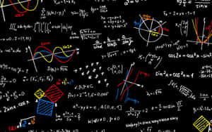 Tafel gefüllt mit bunten handgeschriebenen mathematischen Gleichungen und Graphen. — Math Aesthetic Wallpaper