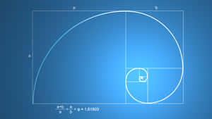 Diagrama de espiral y rectángulo de la proporción áurea sobre fondo azul degradado con fórmula — Fondos Brillante Azul Fondos