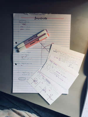 Appunti di matematica scritti a mano con grafici ed equazioni su carta a righe con evidenziatori rosa. — Study Aesthetic Sfondi