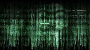 Código digital verde cayendo con un rostro fantasmal y mensaje de fallo del sistema. — Fondos de color verde Fondos