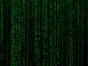 Green digital code falling like rain on a black screen.