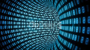 A blue glowing tunnel made of binary code receding into the distance. — Matrix Code Wallpaper