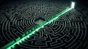 Maze wallpaper with glowing solution path.