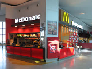 McDonald's fast food restaurant interior with red walls and glowing signs. — Tate mcrae Wallpaper
