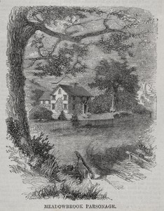 Meadowbrook Parsonage by Winslow Homer, created 1860, in wood engraving. Download this artwork as a high-resolution wallpaper for desktop, tablet, or mobile. — Winslow Homer Wallpaper