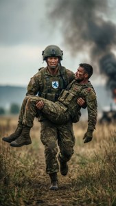 Uno sfondo verticale 4K di un medico militare che salva un commilitone.