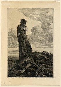 Megaera by François-Nicolas Chifflart, created ca. 1870, in Etching on paper. Download this artwork as a high-resolution wallpaper for desktop, tablet, or mobil — François-Nicolas Chifflart Wallpaper
